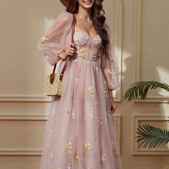 Coral Pink Elegant Women's Romantic Prom Dress - Picture 1 of 5